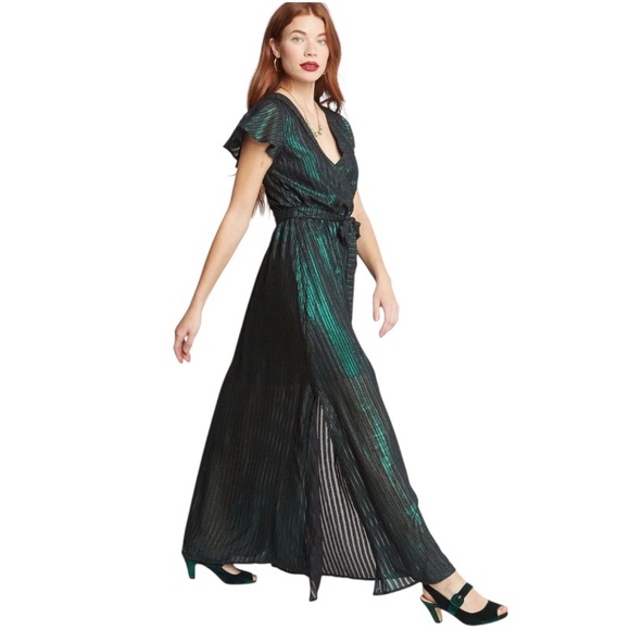 Modcloth Women’s Emerald Green Metallic Formal Flowy Whimsical Maxi Dress XSmall - Picture 2 of 13